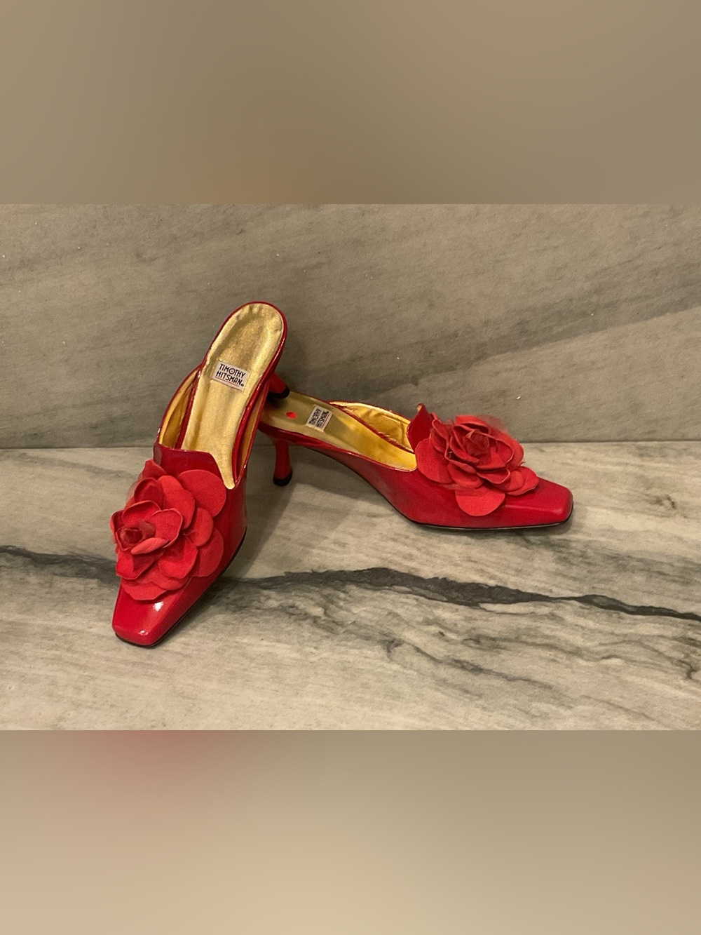 Timothy Hitsman Red Floral Appliqué Mule Heels